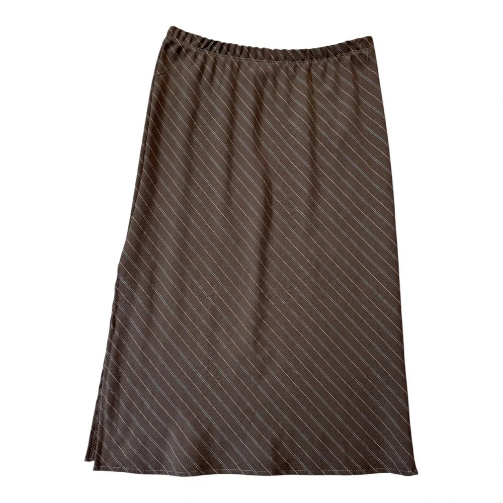 Forgotten Grace Brown Pinstripe Skirt Stretch Knit Pull On‎ Midi Small NWT